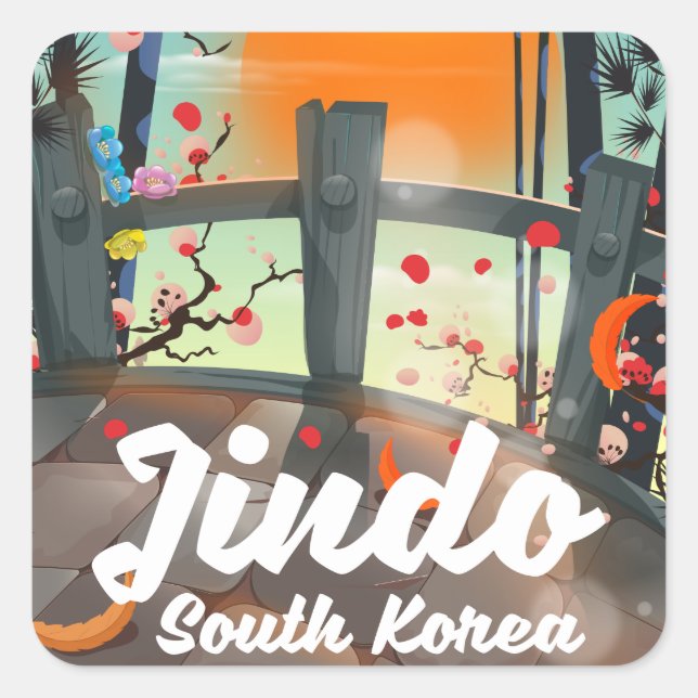 Pegatina Cuadrada Jindo Corea del Sur (Anverso)