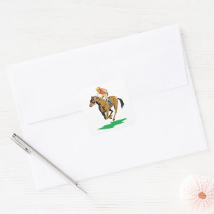 Pegatina Cuadrada Jinete de carreras de caballos galopando