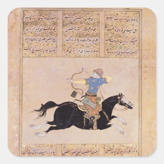 Pegatina Cuadrada Jinete dibujando su arco (Anverso)