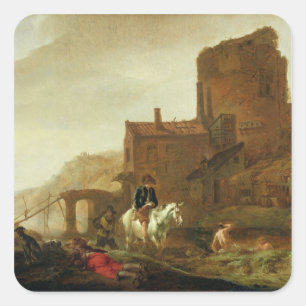 Pegatina Cuadrada Jinete y bañista