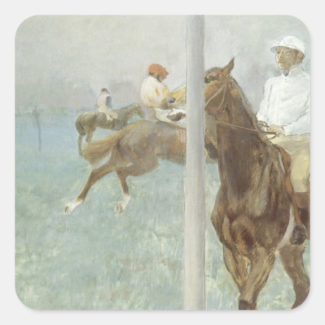 Pegatina Cuadrada Jinetes antes de la carrera por Edgar Degas (Anverso)