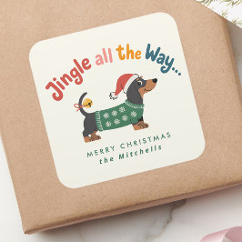 Pegatina Cuadrada Jingle All the Way – Regalo de Mascota Navideño Di