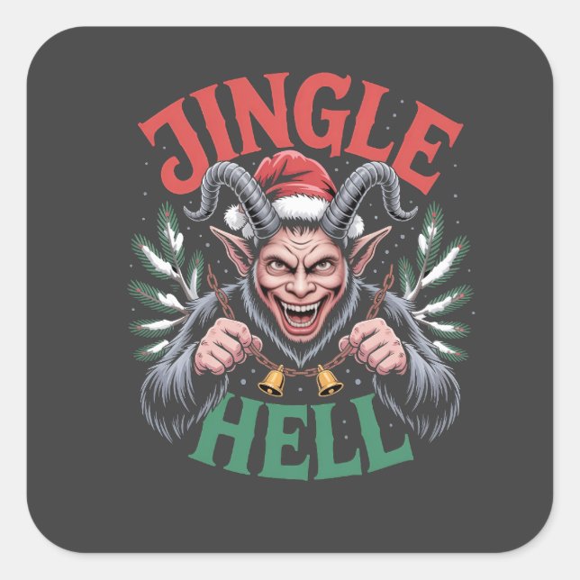 Pegatina Cuadrada Jingle Hell Navidades Krampus Evil Xmas (Anverso)