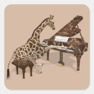 Pegatina Cuadrada Jirafa Musical Toca el Piano de Cola