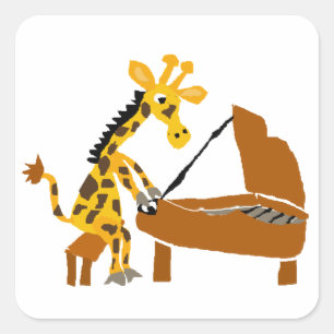 Pegatina Cuadrada Jirafa tonta que juega el piano
