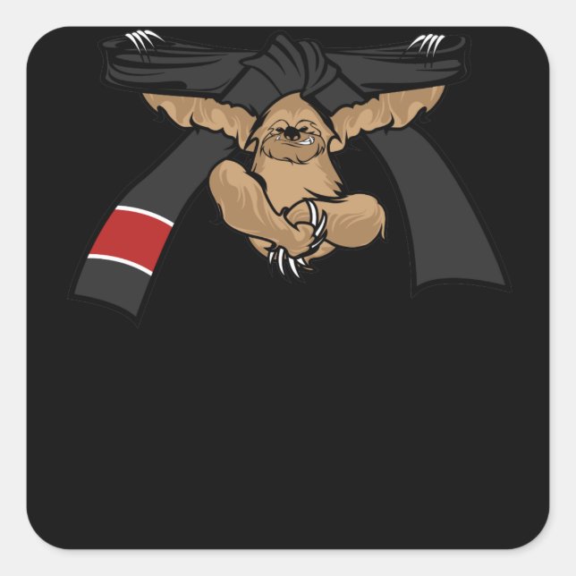 Pegatina Cuadrada Jiu Jitsu BJJ Sloth Black Belt Light (Anverso)