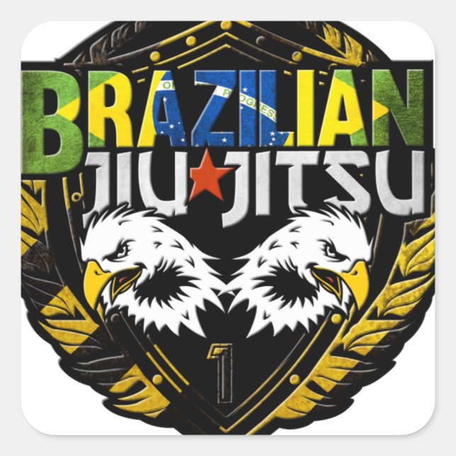 Pegatina Cuadrada Jiu Jitsu Emblem brasileño (Anverso)