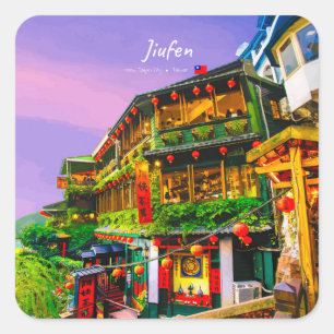 Pegatina Cuadrada Jiufen, Taiwán - Antigua Casa de Té