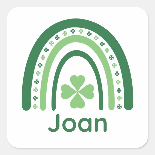Pegatina Cuadrada Joan Name Clover Boho Rainbow (Anverso)