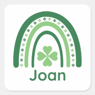 Pegatina Cuadrada Joan Name Clover Boho Rainbow