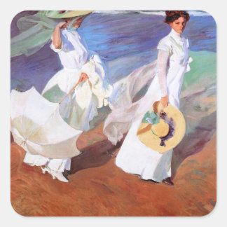 Pegatina Cuadrada Joaquin Sorolla Women Walking Beach