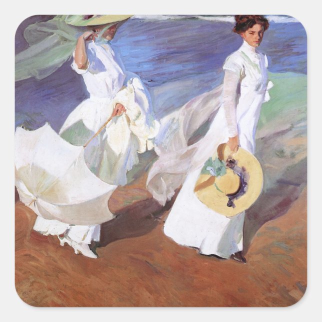 Pegatina Cuadrada Joaquin Sorolla Women Walking Beach (Anverso)