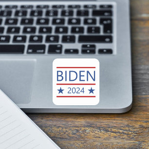 Pegatina Cuadrada Joe Biden 2024 moderno con líneas rojas patriótica