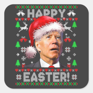 Pegatina Cuadrada Joe Biden Feliz Navidad de Pascua   Anti Joe Biden