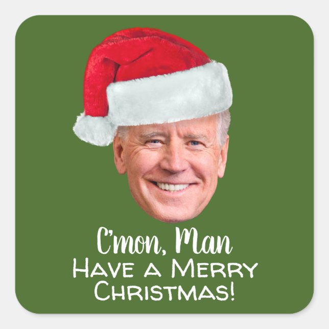 Pegatina Cuadrada Joe Biden Santa Hat Vamos Hombre Feliz Navidad (Anverso)