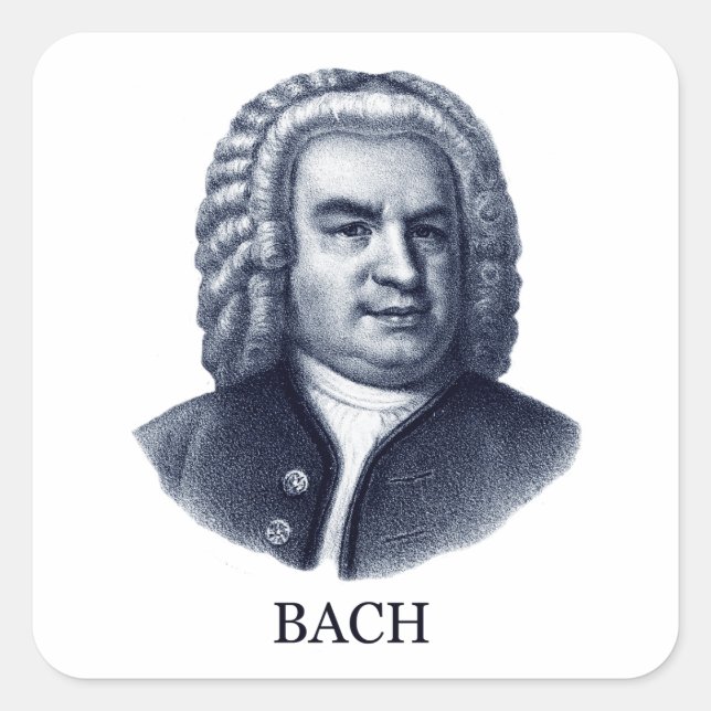 Pegatina Cuadrada Johann Sebastian Bach, azul (Anverso)