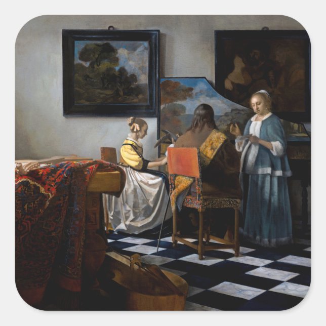 Pegatina Cuadrada Johannes Vermeer - El concierto (Anverso)