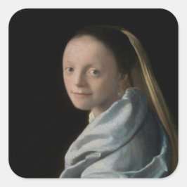 Pegatina Cuadrada Johannes Vermeer - Estudio de una joven mujer