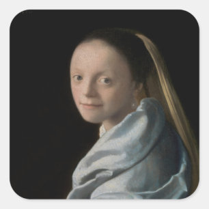 Pegatina Cuadrada Johannes Vermeer - Estudio de una joven mujer