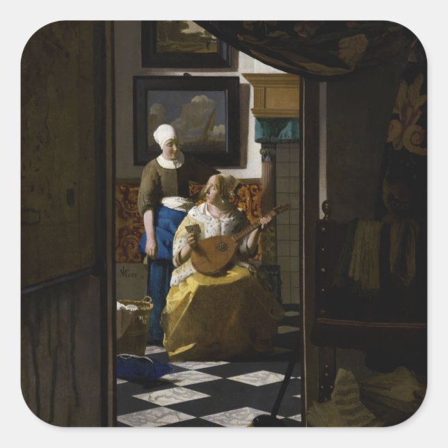Pegatina Cuadrada Johannes Vermeer - La carta de amor (Anverso)