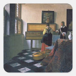 Pegatina Cuadrada Johannes Vermeer - La lección de música