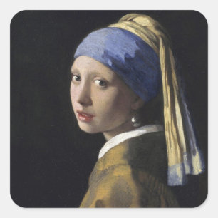 Pegatina Cuadrada Johannes Vermeer - Muchacha con un collar de perla
