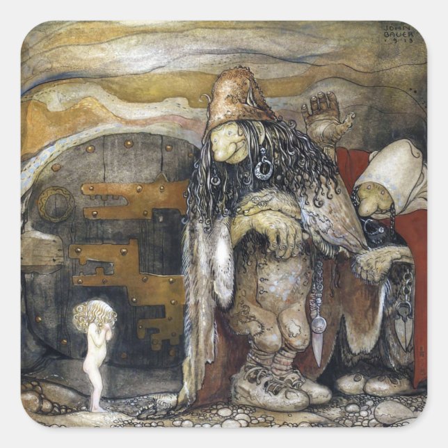 Pegatina Cuadrada John Bauer Troll (Anverso)