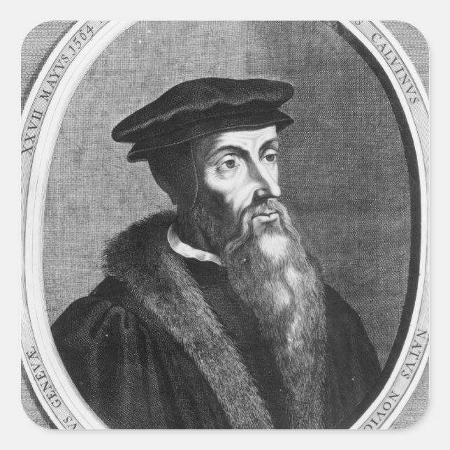 Pegatina Cuadrada John Calvin (Anverso)