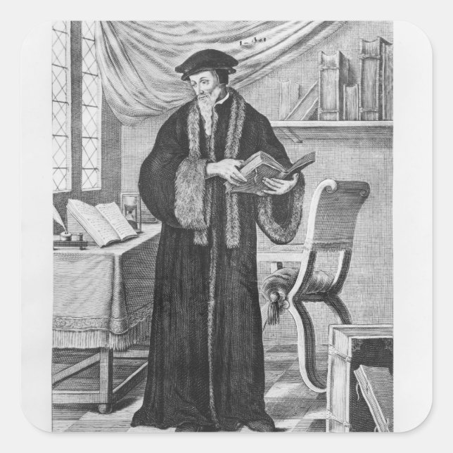 Pegatina Cuadrada John Calvin (Anverso)