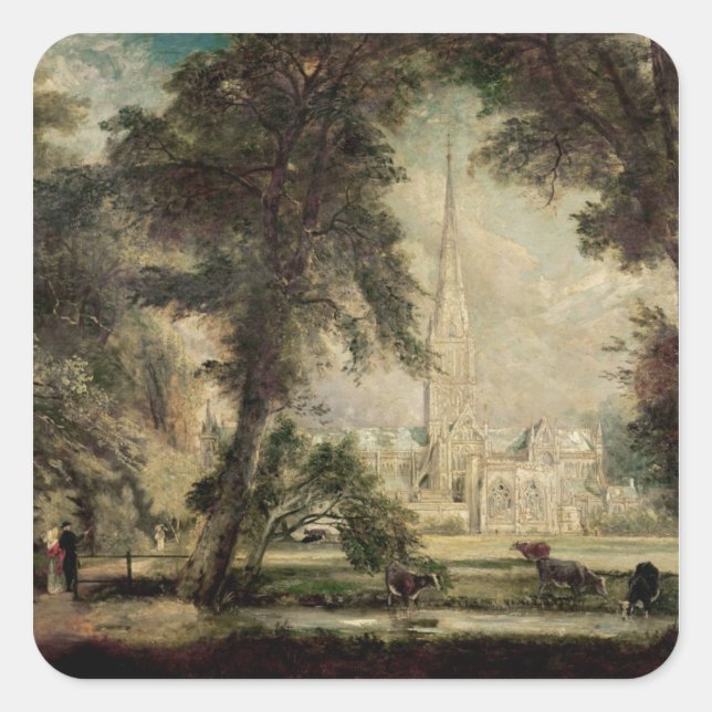 Pegatina Cuadrada John Constable | Catedral de Salisbury de Bish (Anverso)