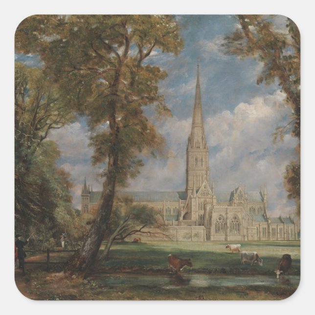 Pegatina Cuadrada John Constable | Catedral de Salisbury de Bish (Anverso)