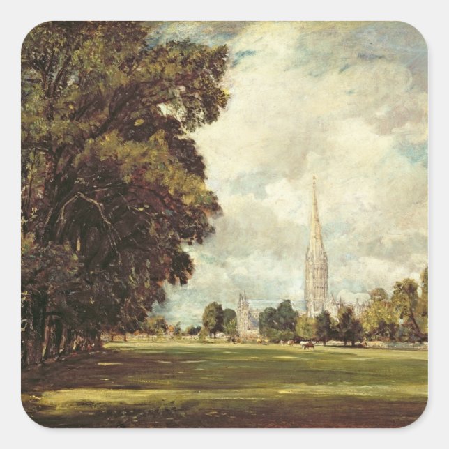 Pegatina Cuadrada John Constable | Catedral de Salisbury de Mamáes i (Anverso)