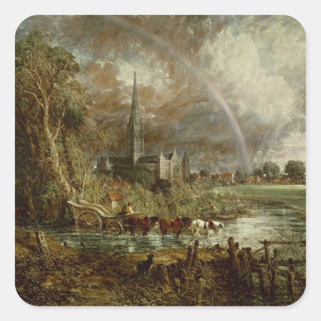 Pegatina Cuadrada John Constable | Catedral de Salisbury de Mead (Anverso)