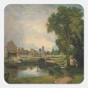 Pegatina Cuadrada John Constable   Dedham Lock and Mill, 1820