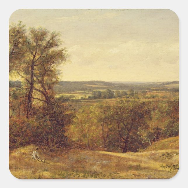 Pegatina Cuadrada John Constable | Dedham Vale, c.1802 (petróleo en  (Anverso)