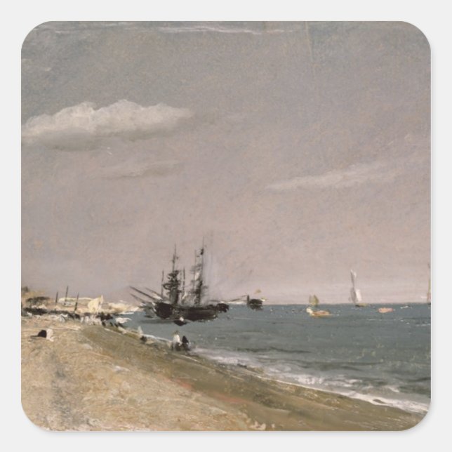 Pegatina Cuadrada John Constable | Playa Brighton con colisionadores (Anverso)