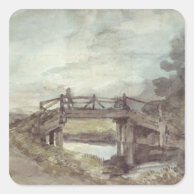 Pegatina Cuadrada John Constable | Un puente sobre el Stour (Anverso)