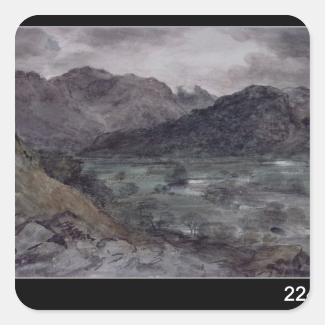 Pegatina Cuadrada John Constable | Vista en Borrowdale (Anverso)