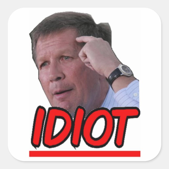 Pegatina Cuadrada John Kasich - Gobernador de Idiot Ohio (Anverso)