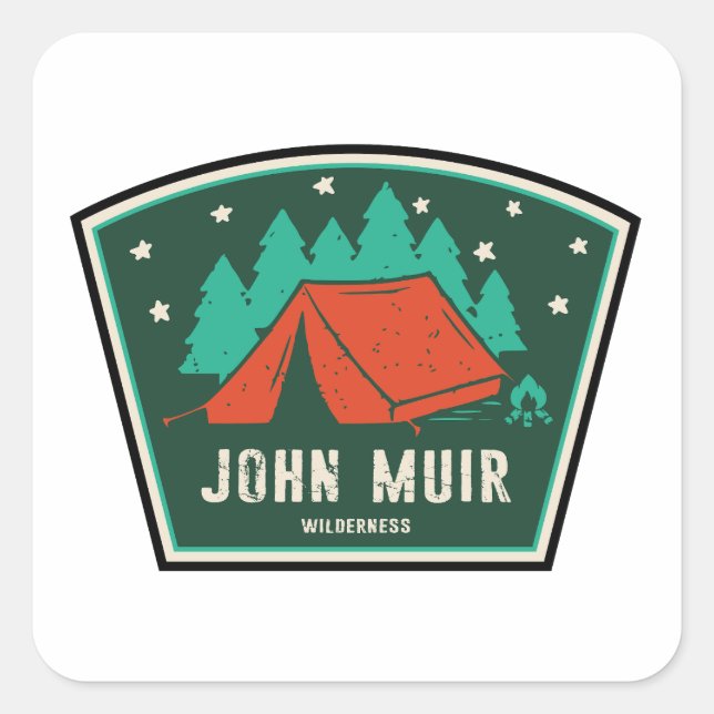 Pegatina Cuadrada John Muir Wilderness Camping California (Anverso)