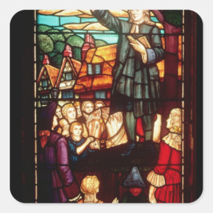Pegatina Cuadrada John Wesley predica los Evangelios en Inglaterra