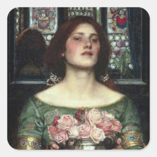 Pegatina Cuadrada John William Wat 'Reúnete con Ye Rosebuds'