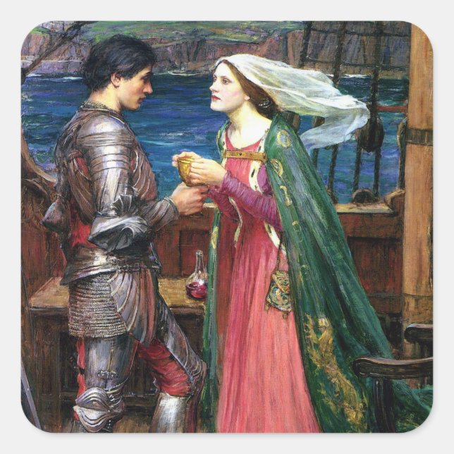 Pegatina Cuadrada John William Waterhouse Tristan e Isolde (Anverso)