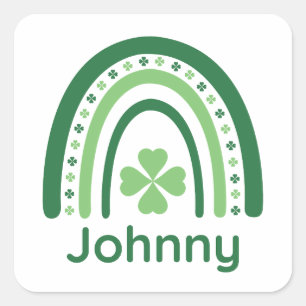 Pegatina Cuadrada Johnny Name Clover Boho Rainbow