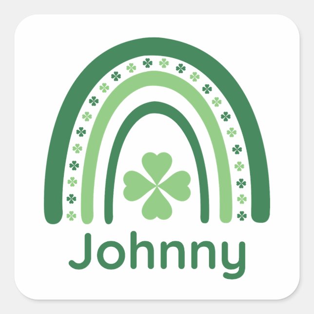 Pegatina Cuadrada Johnny Name Clover Boho Rainbow (Anverso)