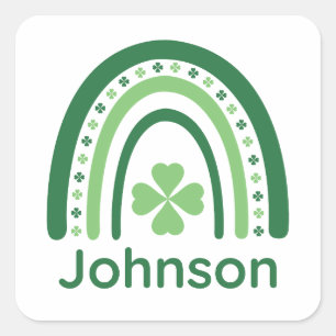 Pegatina Cuadrada Johnson Name Clover Boho Rainbow