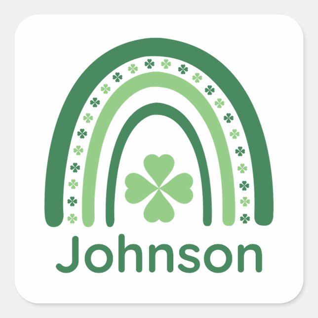 Pegatina Cuadrada Johnson Name Clover Boho Rainbow (Anverso)