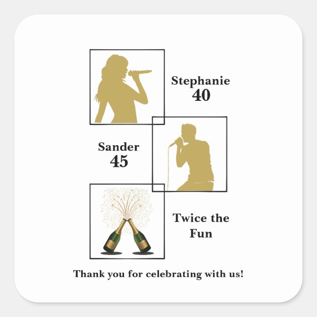 Pegatina Cuadrada Joint Birthday Double the Fun White Gold (Anverso)