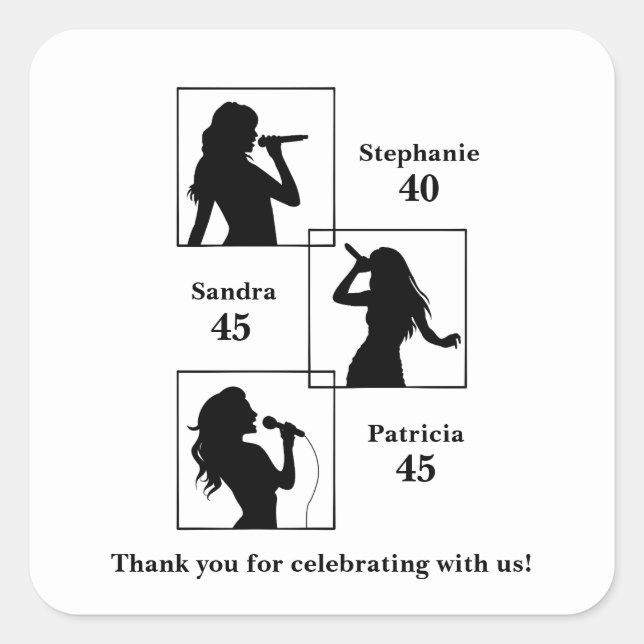 Pegatina Cuadrada Joint Birthday Triple the Fun Minimalist Black (Anverso)