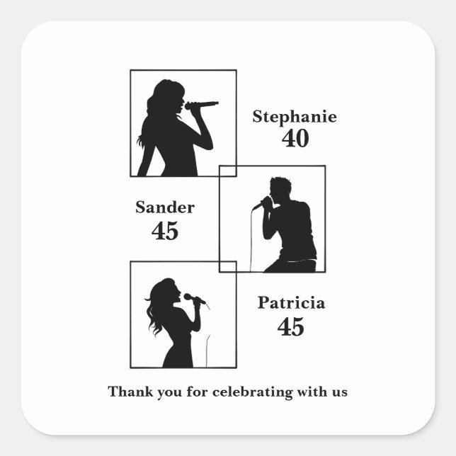 Pegatina Cuadrada Joint Birthday Triple the Fun Minimalist Black (Anverso)